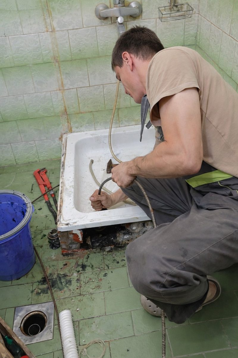 Odgušenje odvoda – majstor radi na kadi